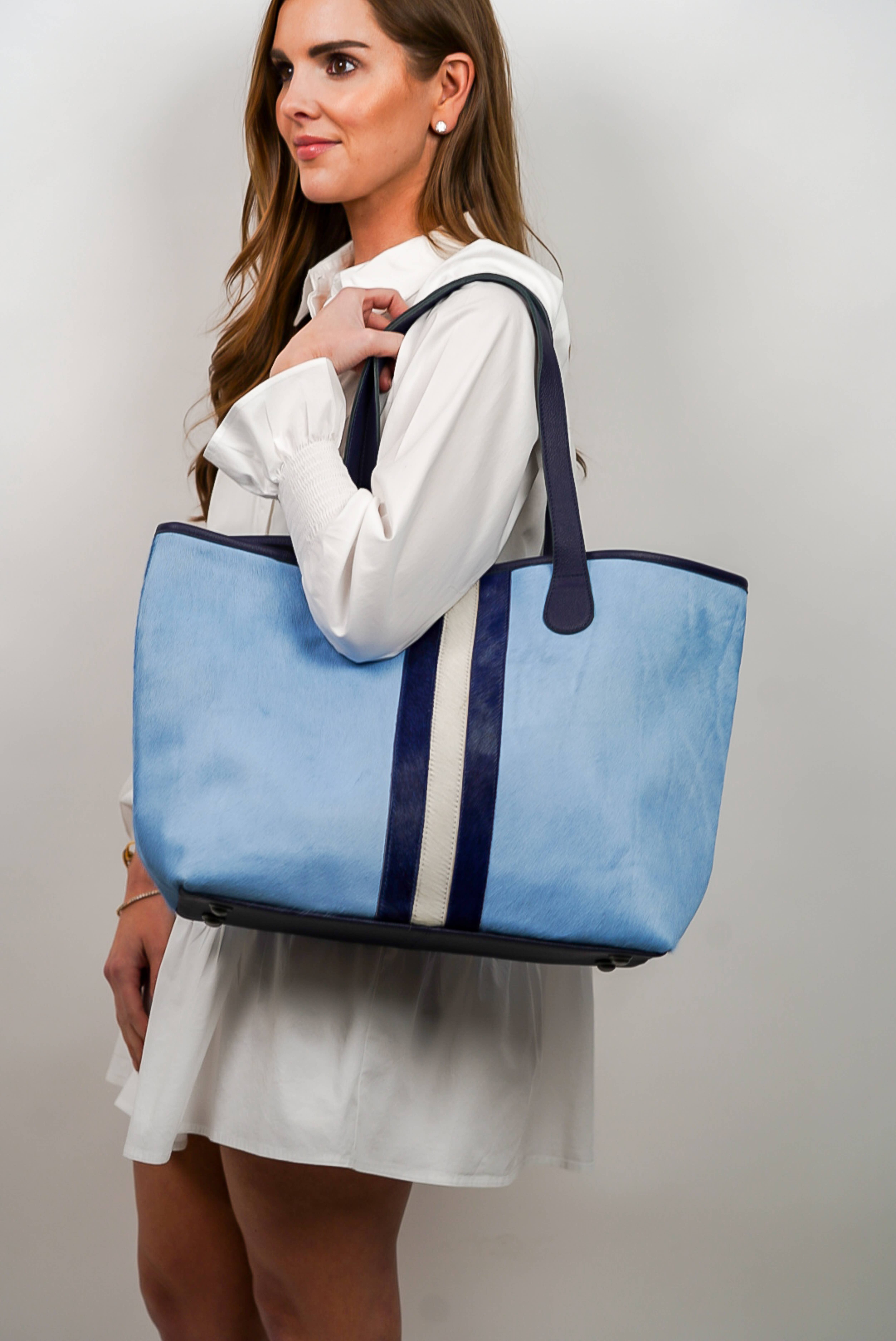 Parker & Hyde - Wholesale Tote Bag - Women's - Hyde Stripe Tote - Baby Blue & Navy0