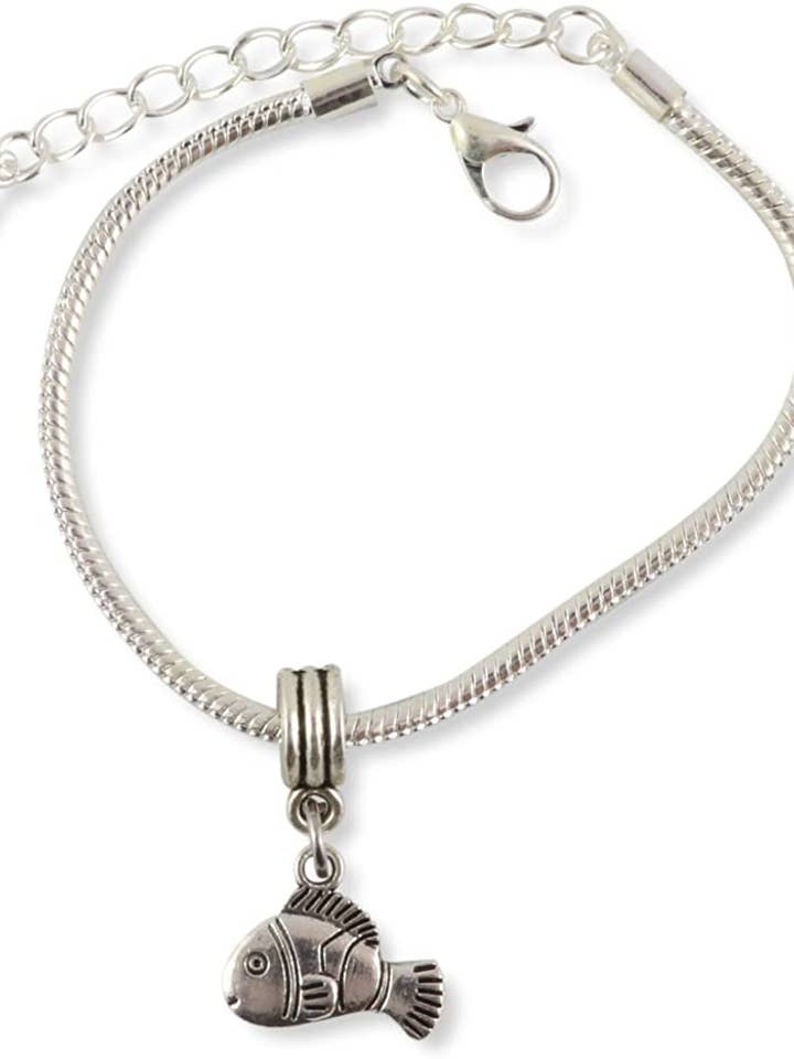 Emerald Park Jewelry Fish Bracelet | Parrot Fish Sea Life Stainless Steel Snake Chain Charm Bracelet for wholesale by Dave The Bunny