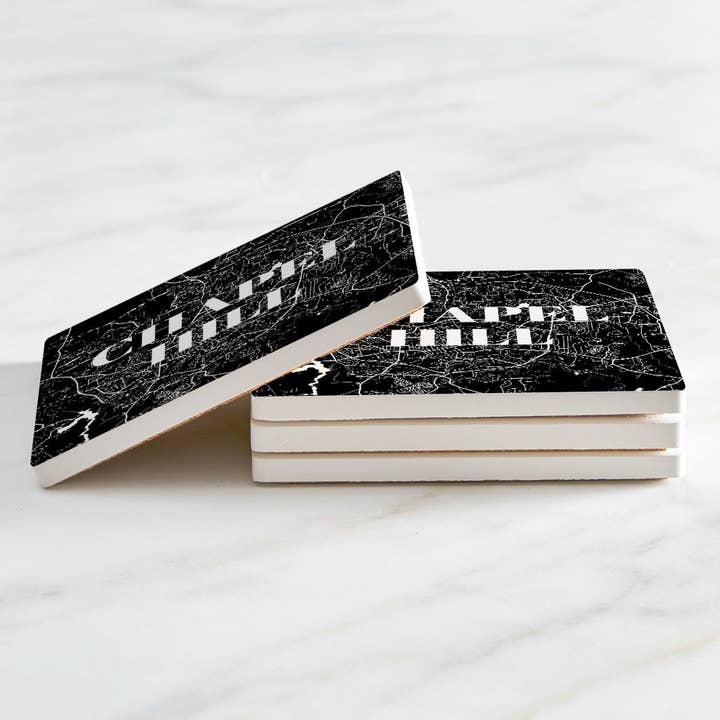 Love Local - Wholesale Coasters - Minimalistic B&W North Carolina Chapel Hill Map | Absorbent Coasters | Set of 4 | Min 22