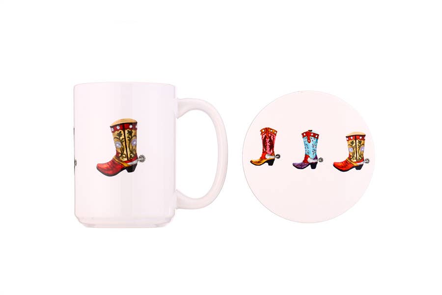 Nima Accessories Inc - Wholesale Coffee Mug - Ladies Cowgirl Boot Coffee Mug and Coaster Set 1