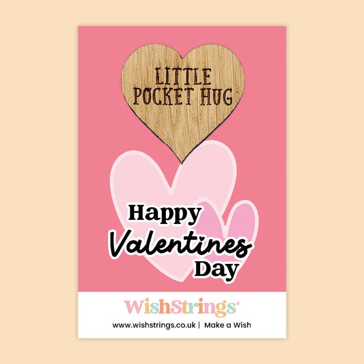 Happy Valentines Day - Oak Pocket Hug Token | J322 for wholesale by WishStrings