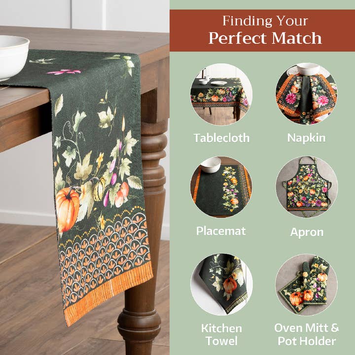 Maison d'Hermine - Design in Every Thread - Wholesale Table Runner - Table Runner - Double Layer-Fall-Pumpkin Garden - Dark Green5