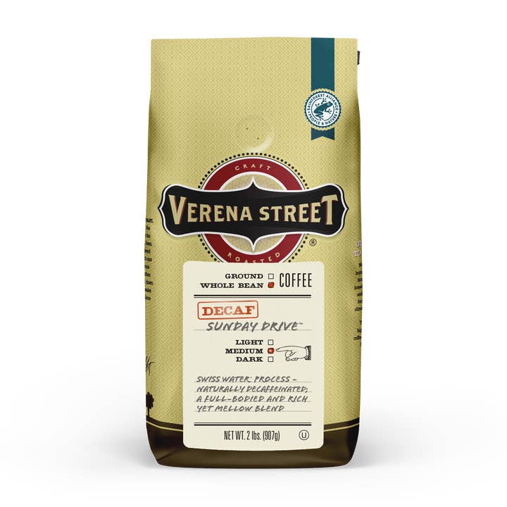 Sunday Drive™ Swiss Water® Process Decaf whole bean coffee for wholesale by Verena Street Coffee Co.