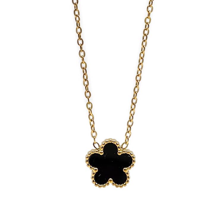 Lucylou Collection - Wholesale Pendant/Charm Necklace - Black Clover Design Stainless Steel Necklace0