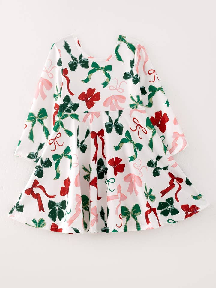 Rylee Faith Designs - Wholesale Dress - Kids - Girls Christmas Bow Print Dress