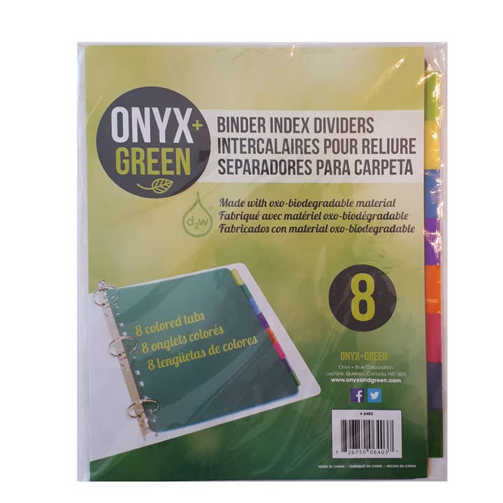 8Pk Dividers W/Tabs, Poly, Oxo-Bionedbrydeligt for engroshandel hos Onyx and Green