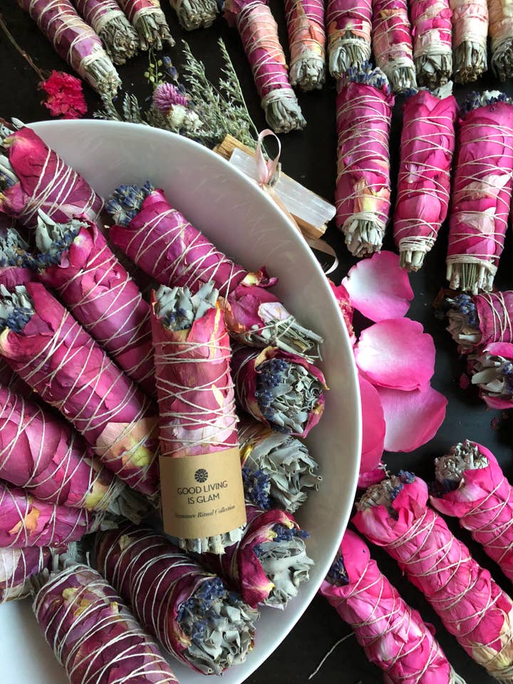 INSPIRITING ROSE LAVENDER HERBAL INCENSE BUNDLE for wholesale by Good Living is Glam