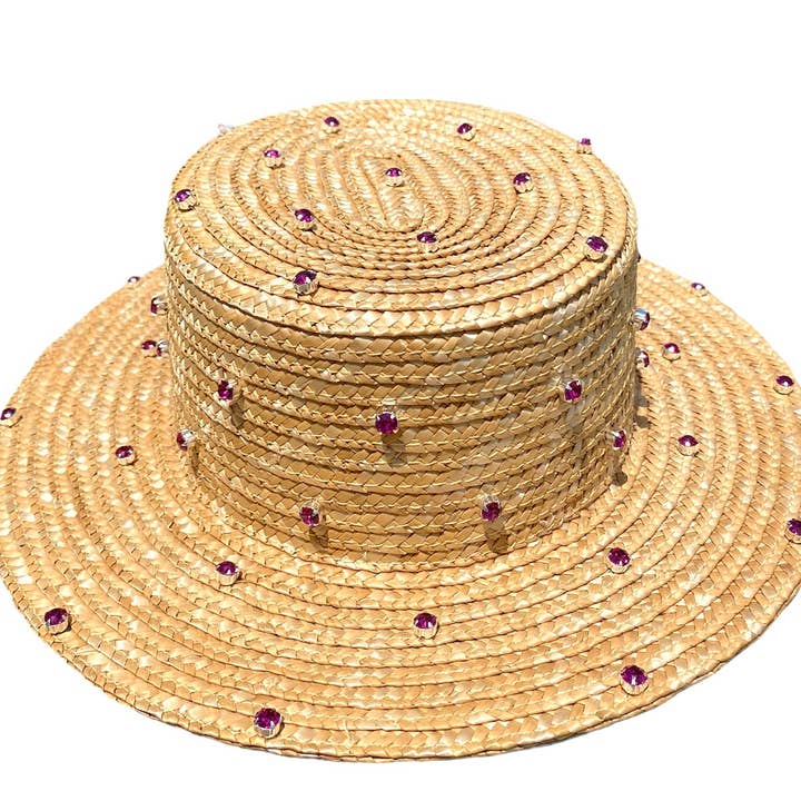 Grace Florentinsk stråhat med grosgrainbånd og pinke Swarovski®-krystaller for engroshandel hos BATOG