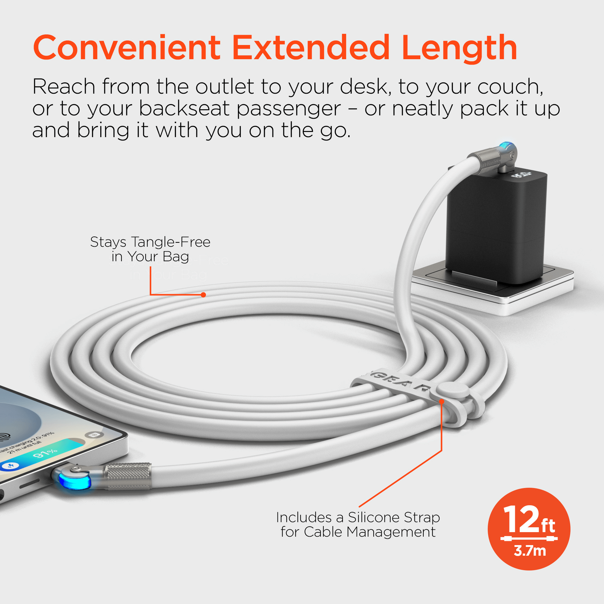 JupiterGear Home – wholesale Charging cable – HyperGear Chunky180° USB-C to USB-C Fast Charge Cable 12ft17