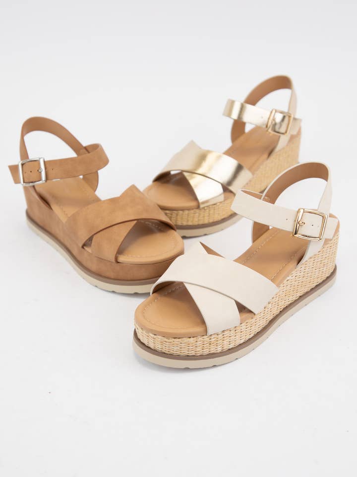 CCOCCI - Wholesale Wedges - Women's - CLEVER CRISSCROSS BAND WEDGE SANDAL