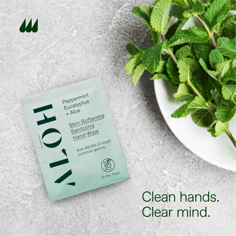 ALŌH - Wholesale Hand Sanitizer - Peppermint Eucalyptus + Aloe Individually Wrapped Sanitizing Hand Wipes3