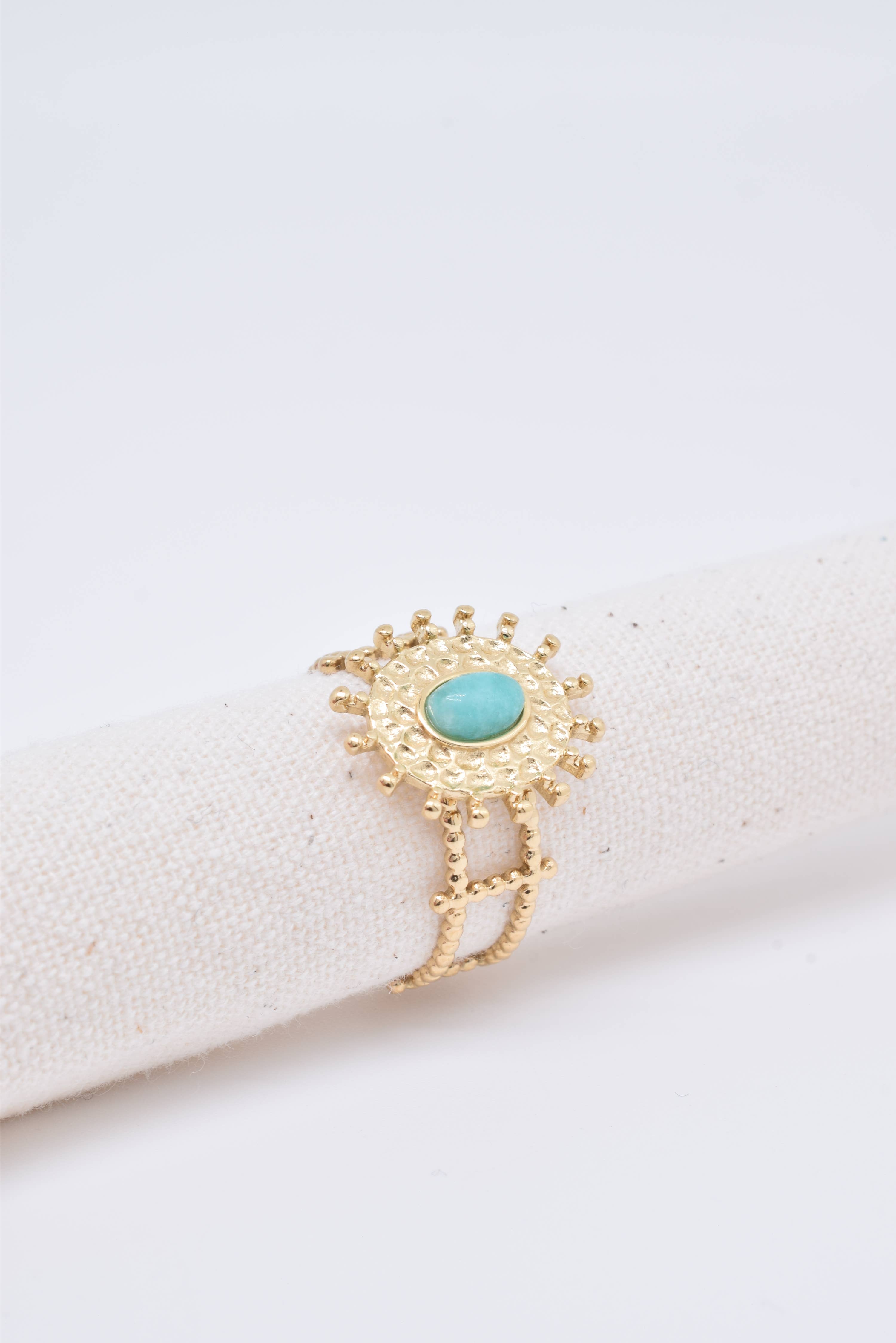 Kapyco – Engroshandel Solitairering – Justerbar ring i gulddæmpet rustfrit stål med hvid jade BG310059OR2