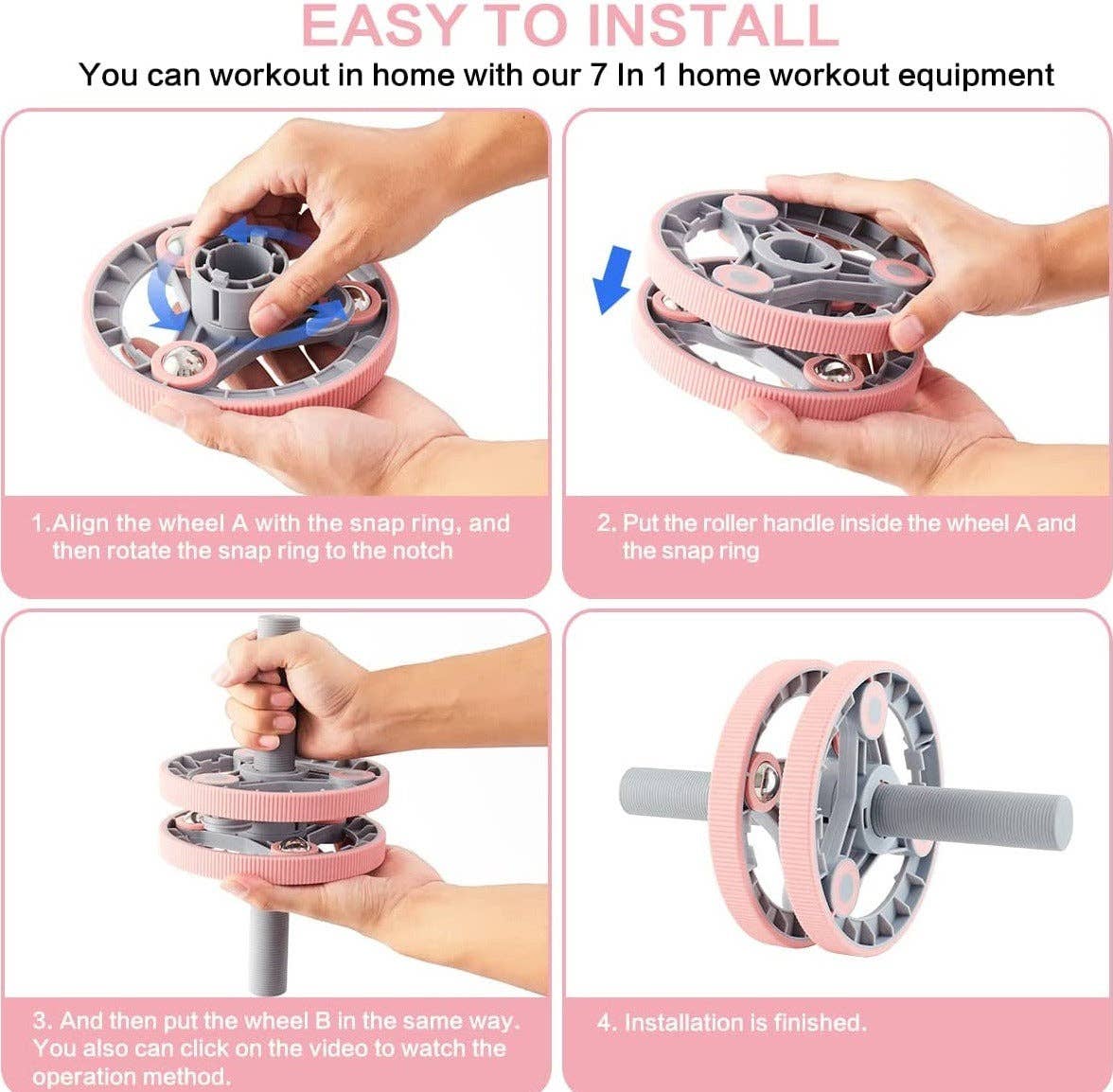 VIGOR – wholesale Fitness equipment – Ab Wheel Slide 4 wheel roller with resistance band Multifunc4