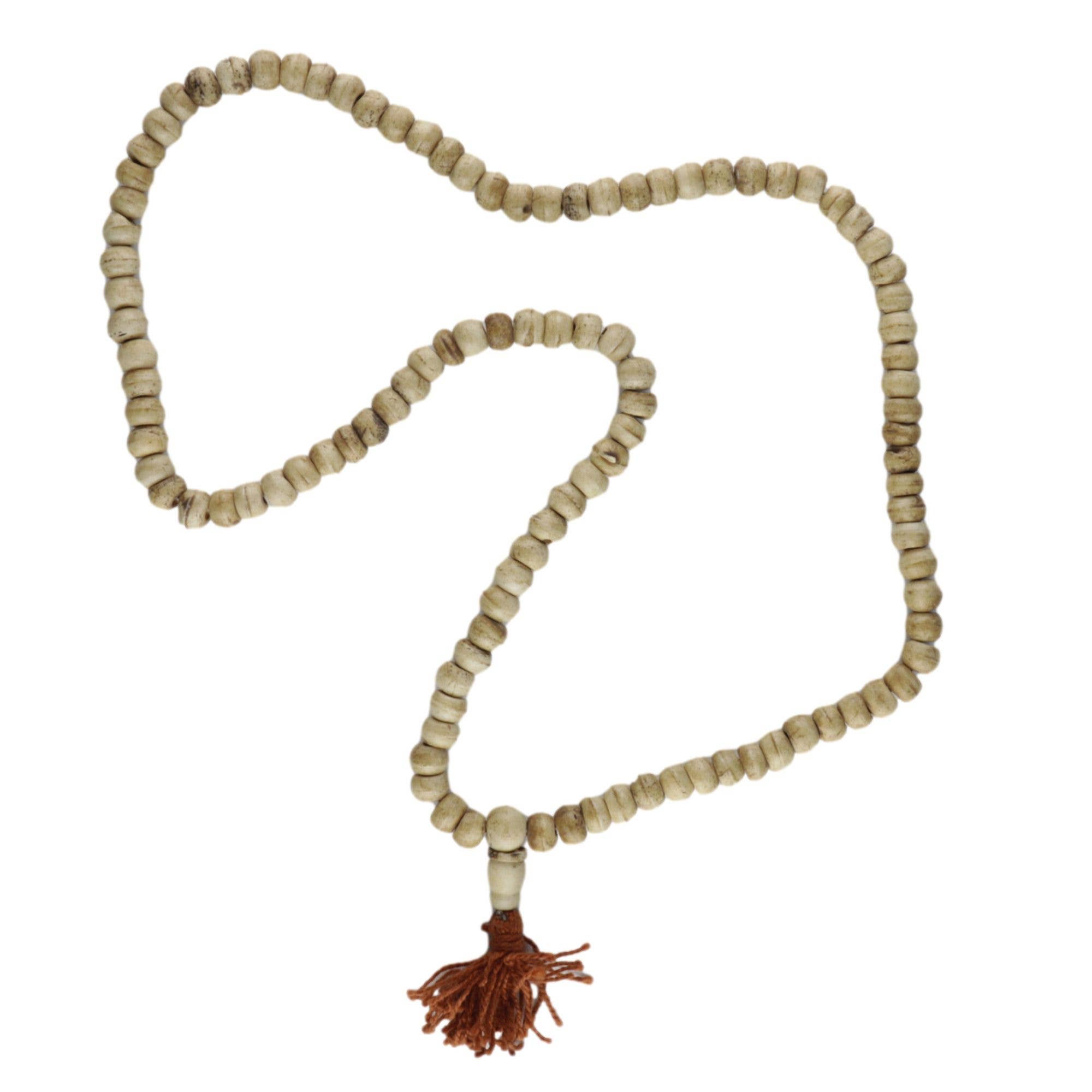 Tribal Trade GmbH - Wholesale Bib Necklace - Prayer chain bone beads beige tassel brown necklace mala0