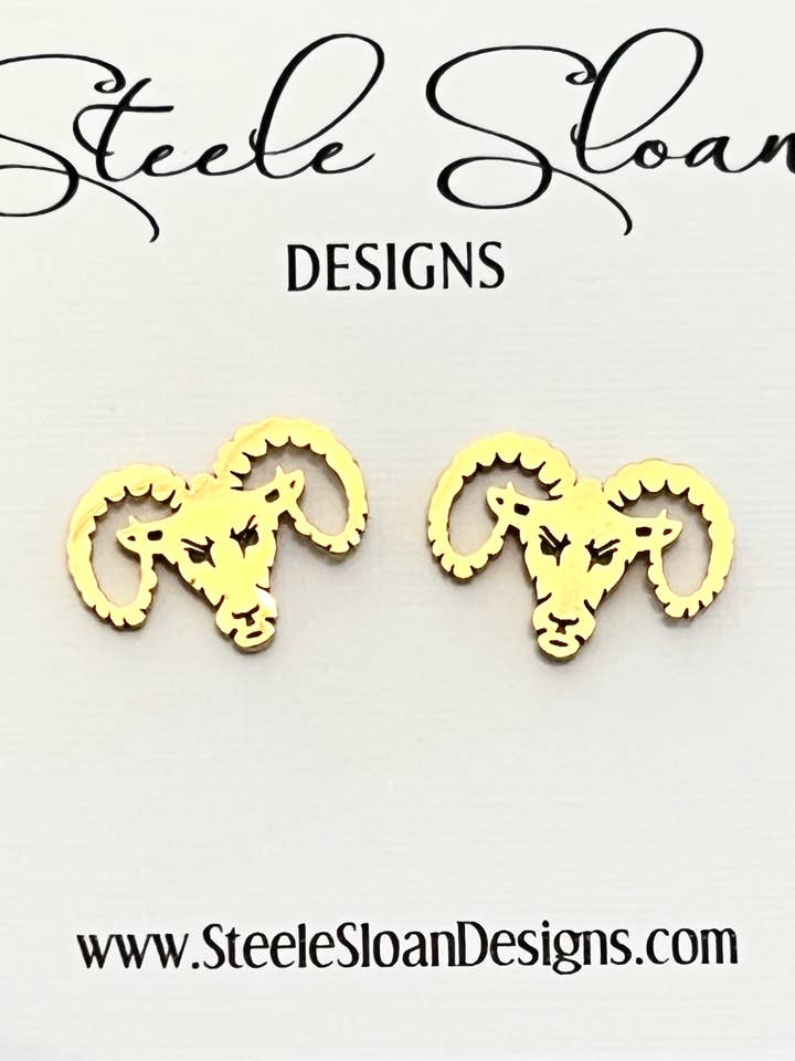 NEW Cute Ram Gift! UNC Ramses, LA Rams, Gold Stud Earrings for wholesale by Steele Sloan Designs