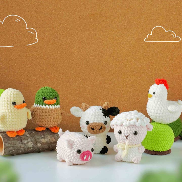Animales de amigurumi tejidos a crochet: pato, gallo, cerdo, vaca y oveja para venta al por mayor de Anh2 LTD