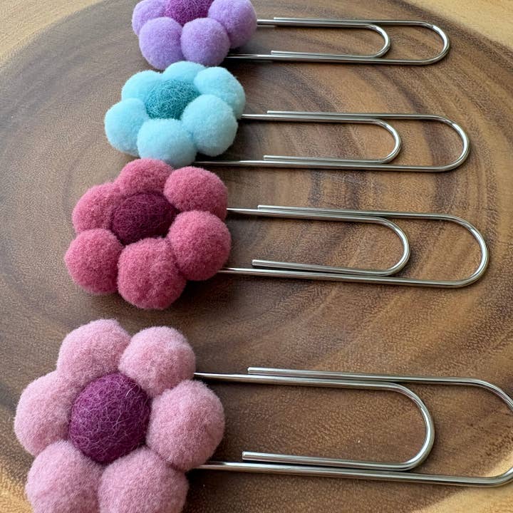 ForgetBKnot - Wholesale Bookmark - Flower Bookmark/ Oversized Paper Clip/ Pompom & Felt Flower 18