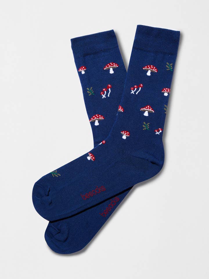 BeMushroom Navy - 100% Organic Cotton Socks for wholesale by BESOCKS