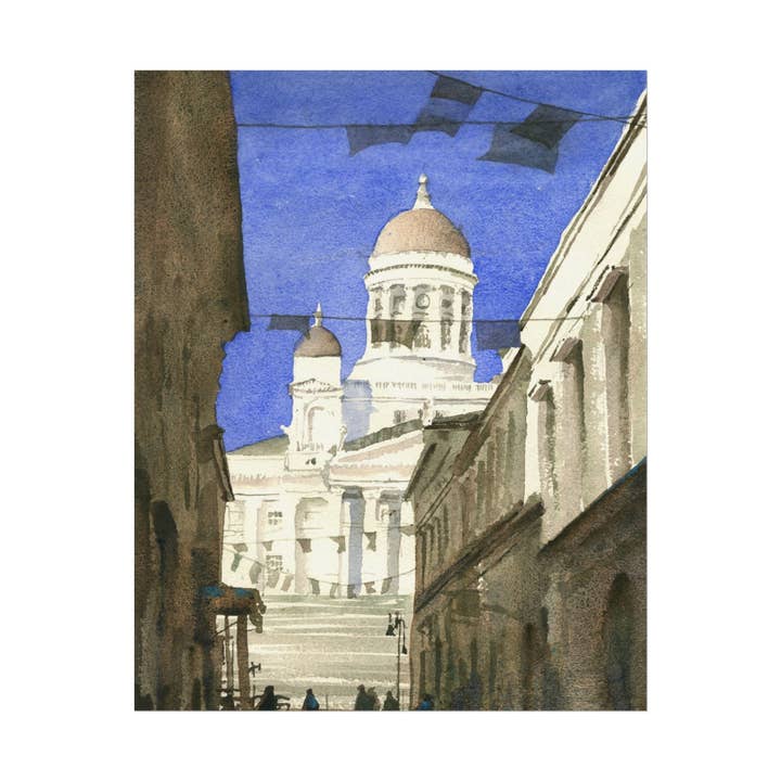 Helsinki Cathedral Finland watercolor painting art for house Finnish home decor cityscape church (print) for wholesale by Ryan Fox Fine Art