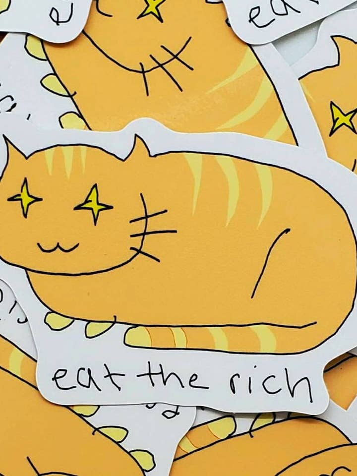 Adesivo in vinile fustellato Eat the Rich Cat da 7,6 cm per la vendita all'ingrosso da parte di Fautbarb