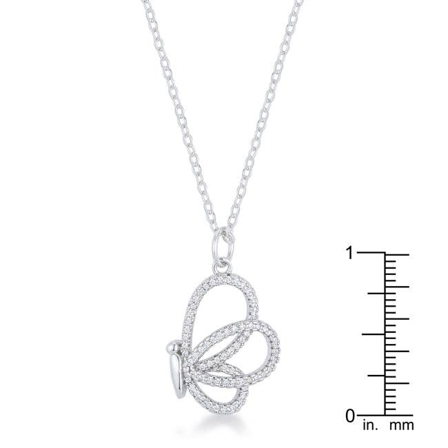 JGoodin - Wholesale Pendant/Charm Necklace - Whimsical Rhodium CZ Butterfly Pendant and Necklace2