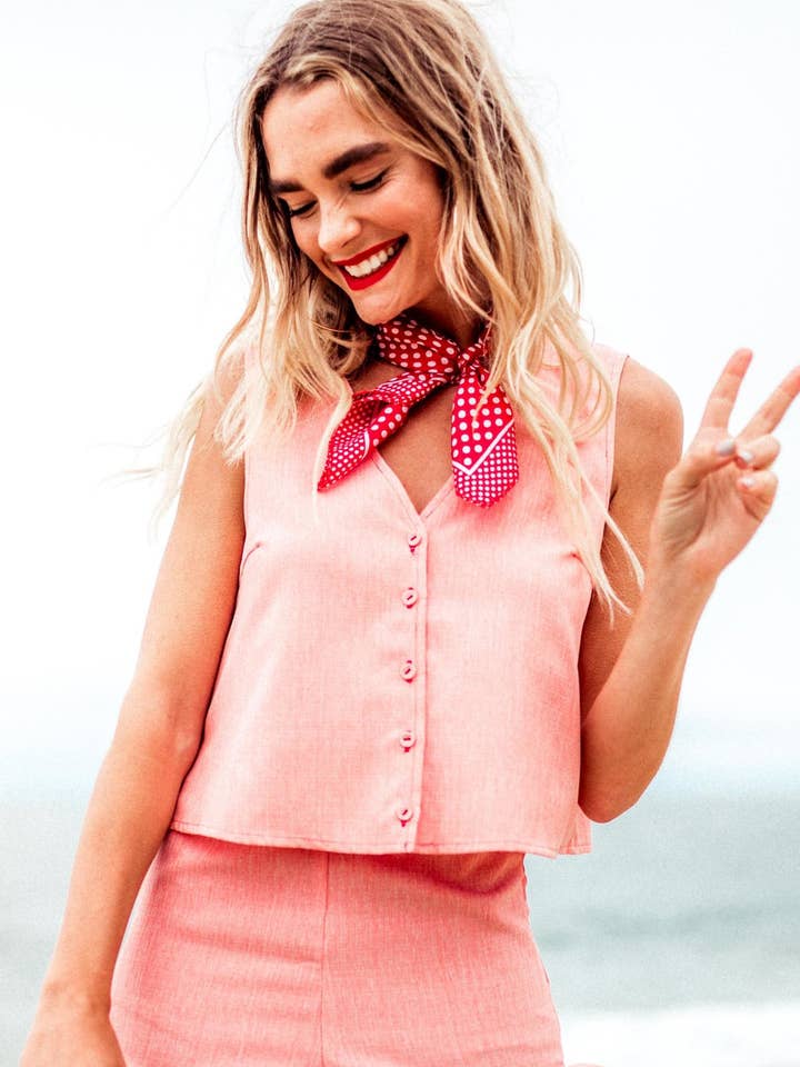 Women’s sleeveless Button Up Vest Shirt for wholesale by Lucca Couture