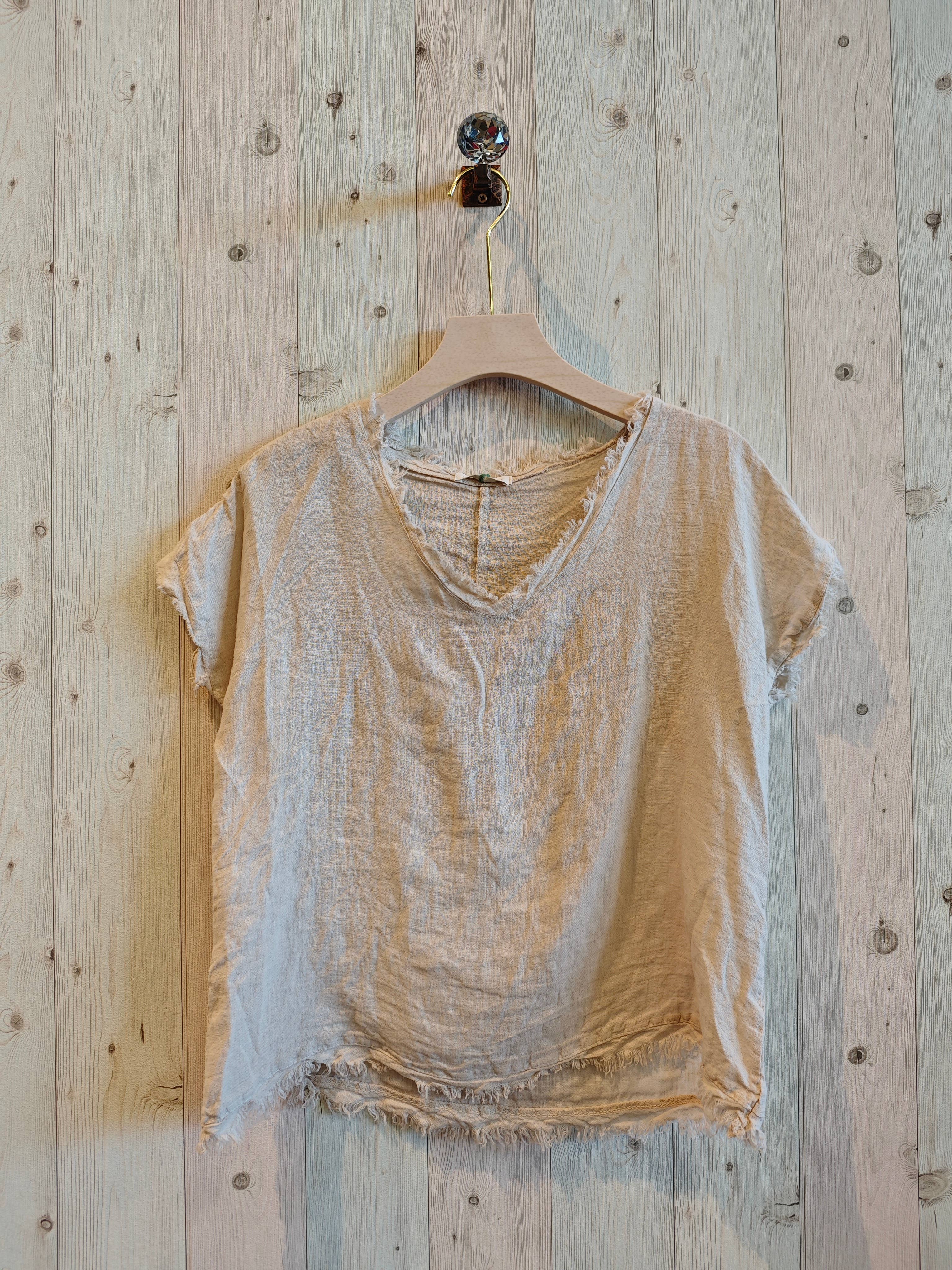 Linen & More – Blusa - Mulher por atacado – Blusa com Franjas 100% Linho REF 1199819