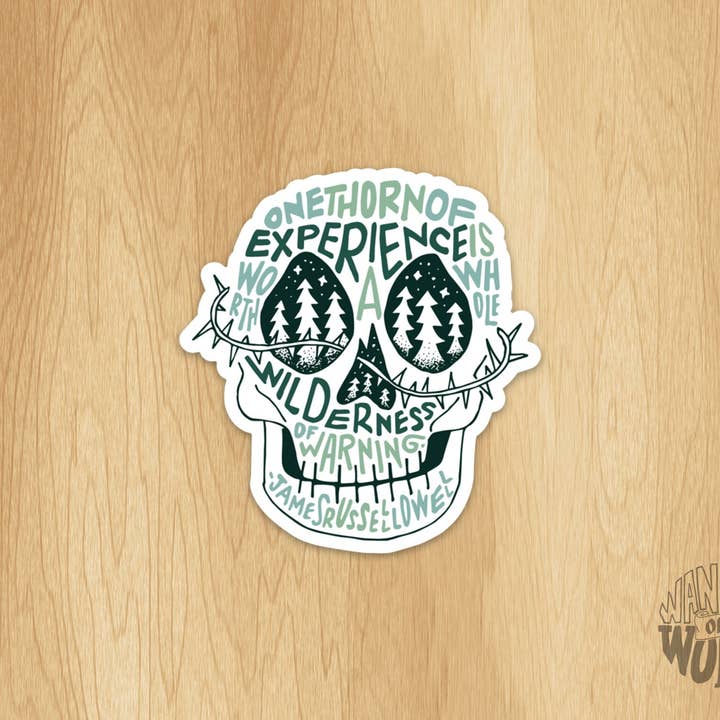 Adesivo de caveira Thorn of Experience com letras à mão por atacado de Wander On Words