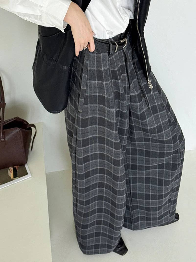 Simple Moderne – Großhandel Hose – Damen – Gotische Karo-Superweite Hose — Graues Fensterkaro8