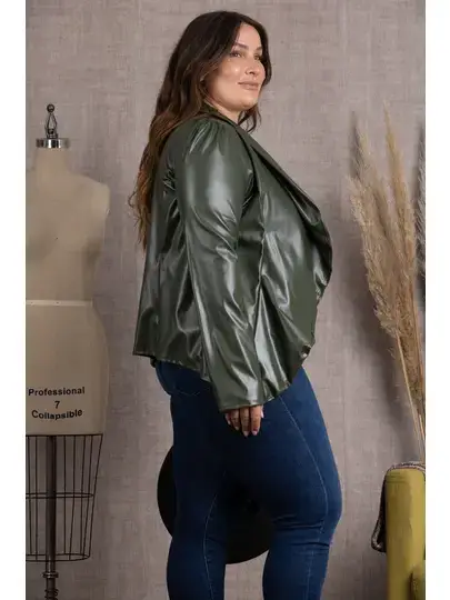 OLIVEN OLIVEN REVERS PU LÆDER PLUS STØRRELSE BLAZERJAKKE SJ1206 for engroshandel på Faire1