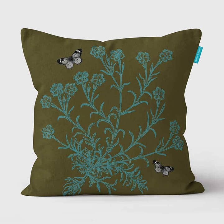 Cuscino Pink Butterflies Olive per la vendita all'ingrosso da parte di Perkins & Morley