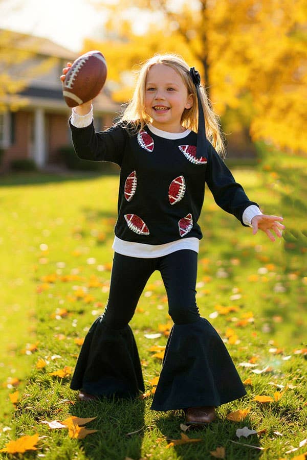 luluclothes - Wholesale Top & Pant Set - Kids - Brown sequin football top black pant girls sets XCH0024-6H 1