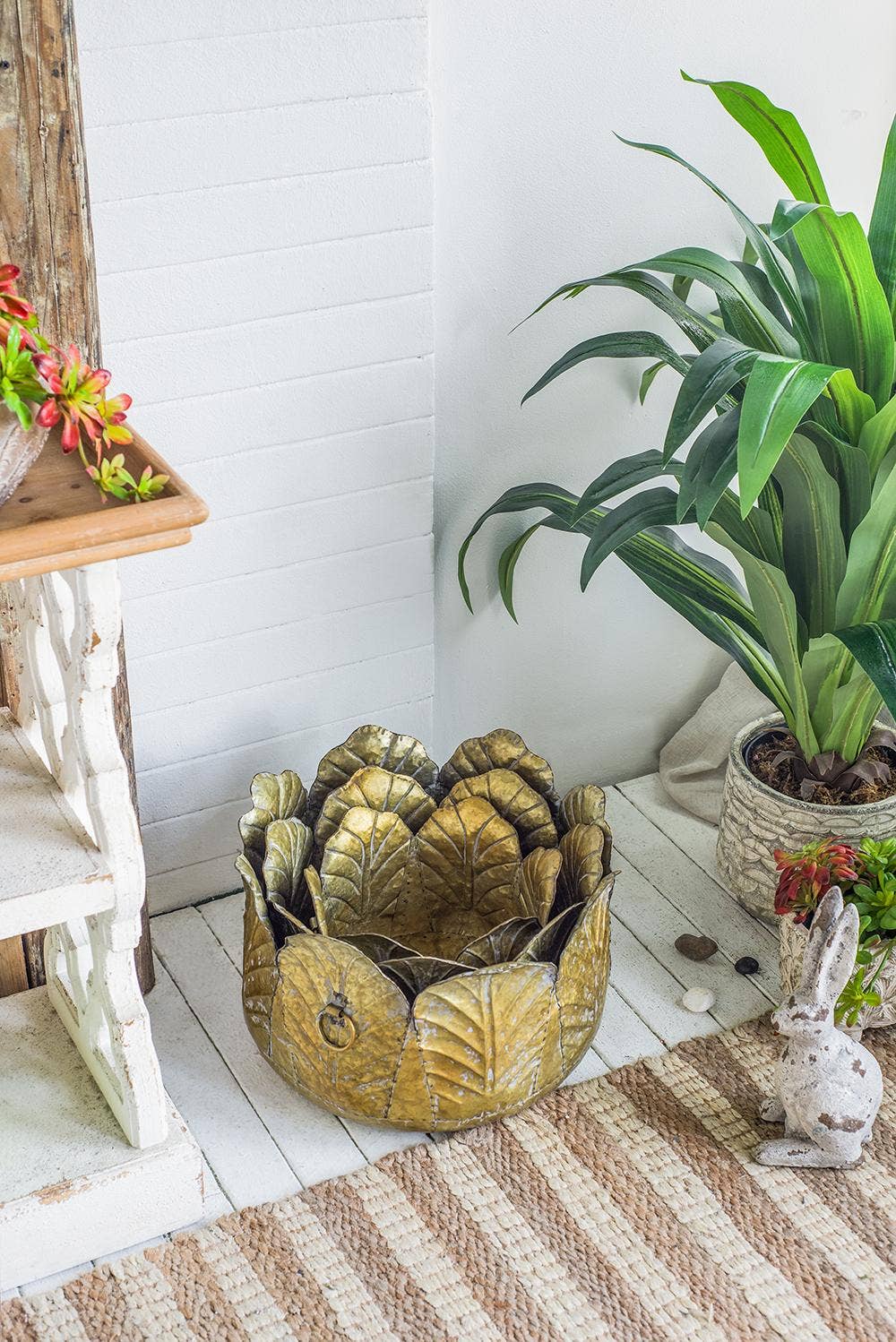 A&B Home Group Inc. - Wholesale Plant Pot - S/3 Gilded Zinc Leaf Bowl Planter Set (3-Piece)1