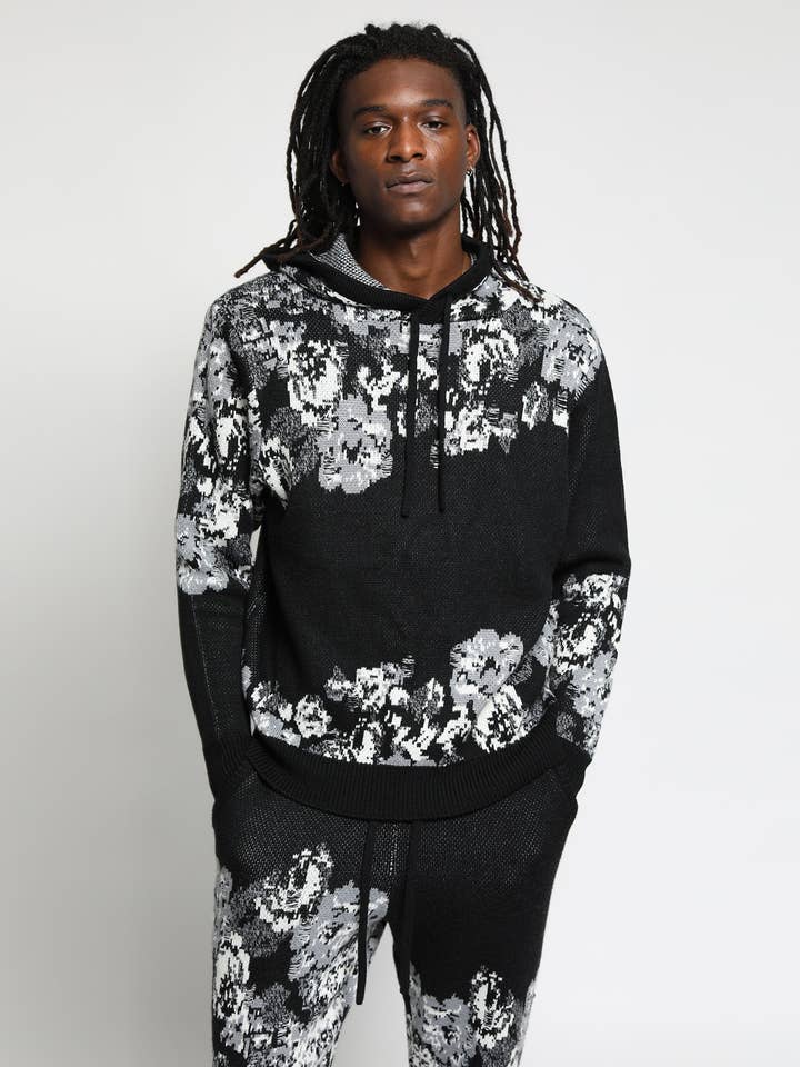 Svart Hängande blommig Distressed Hoodie tröja för wholesale på Faire
