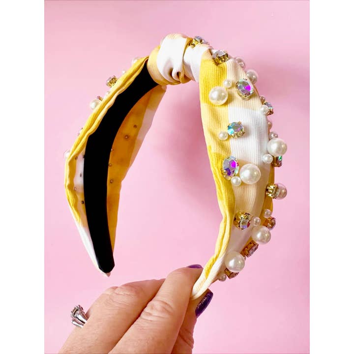 Sandy + Rizzo - Wholesale Fashion Headband - Women's - Yellow Gingham Embellished Headband