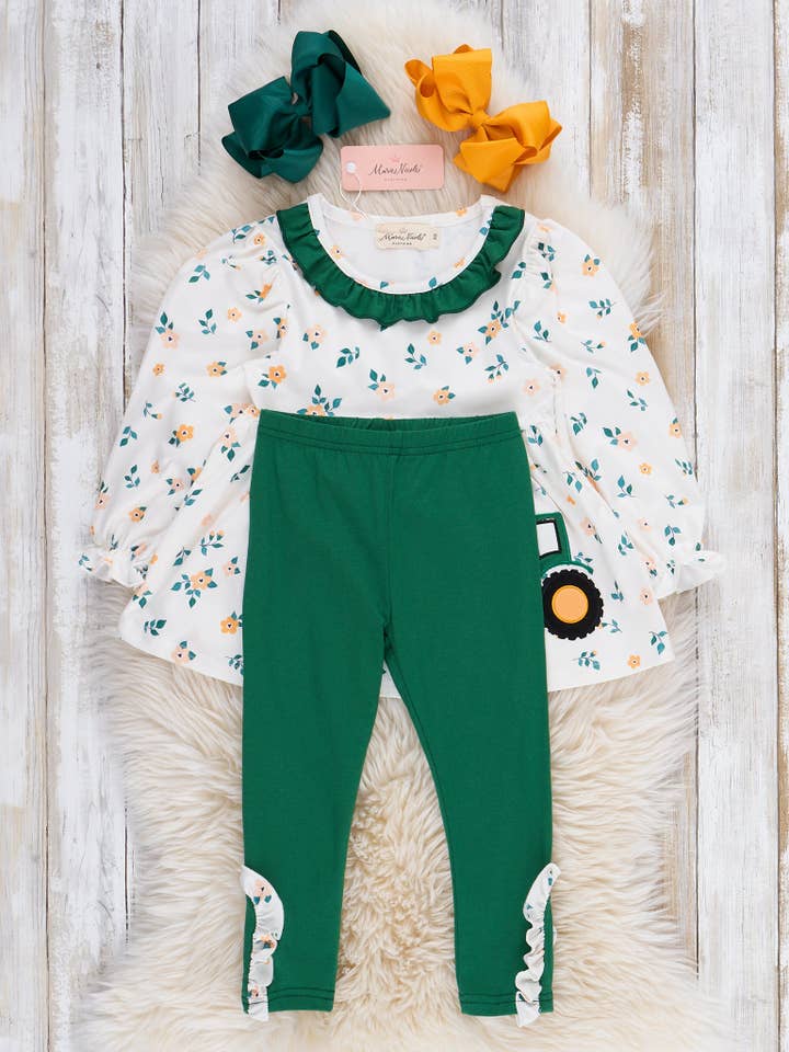 Marie Nicole Clothing - Wholesale Top & Leggings Set - Kids - Country Ride Tractor Embroidered Outfit2