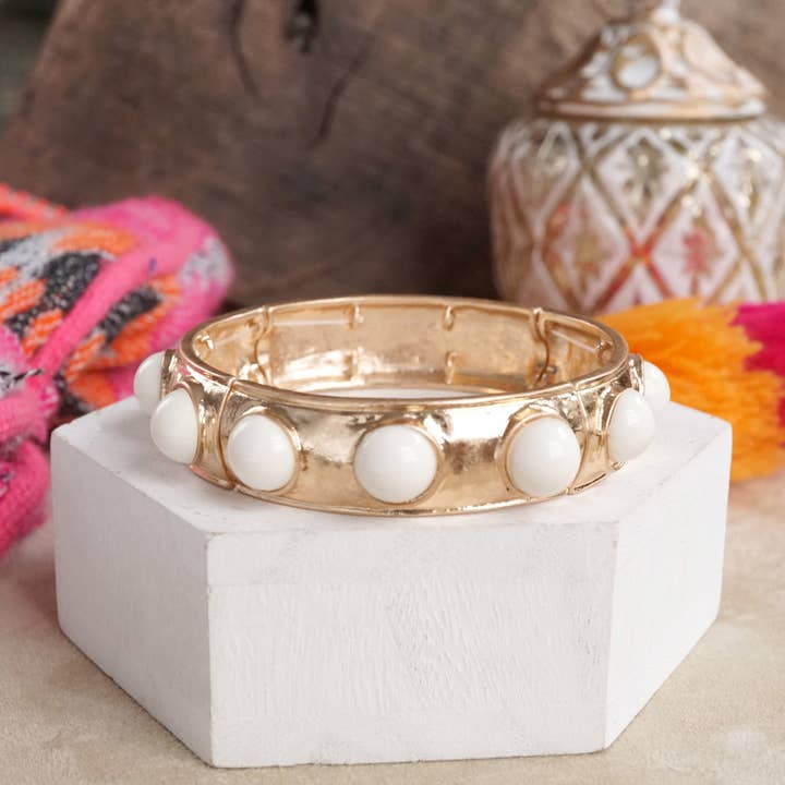 PennyLine inc - Wholesale Bangle Bracelet - Eternity Statement Bangle Gold Tone Cream Orange Brown Pink Black Turquoise Pearl