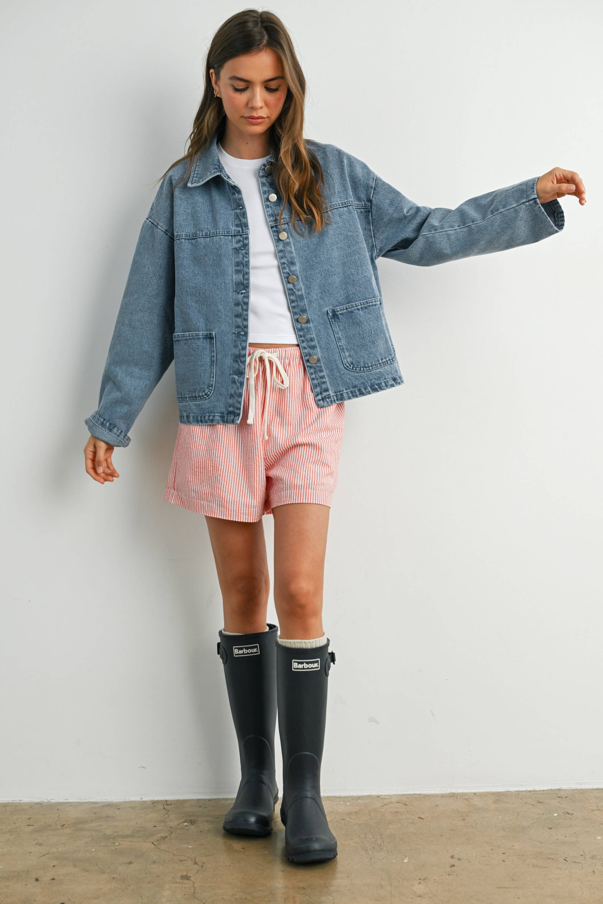 BUTTERMELON - Wholesale Denim Jacket - Women's - Button-Down Jacket with Shirt Collar and Pockets - BMJ782110