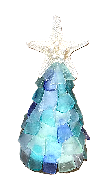 A SEAGLASS CREATION/SALTY SIGNS DESIGNS - Wholesale Christmas Decoration - 6 Inch Seaglass Christmas Tree Real Starfish with lights 8
