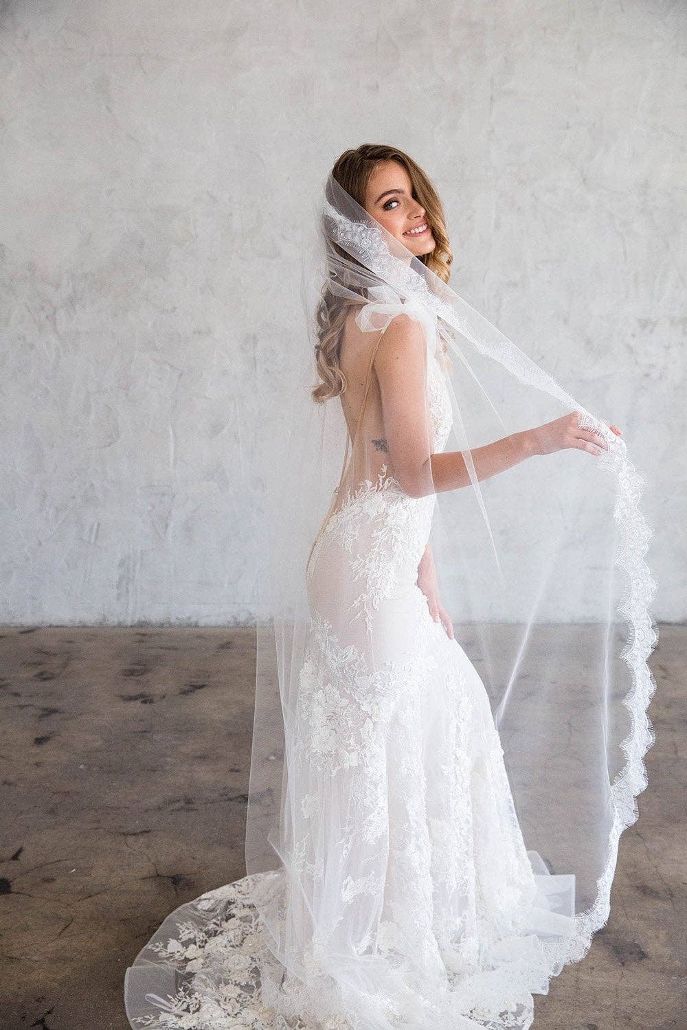 Brides & Hairpins - Wholesale Veil - Women's - HENRI FLOOR LENGTH VEIL - SCALLOPED LACE EDGE2
