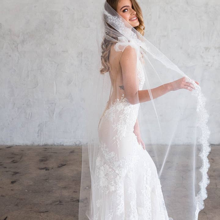 Brides & Hairpins - Wholesale Veil - Women's - HENRI FLOOR LENGTH VEIL - SCALLOPED LACE EDGE2