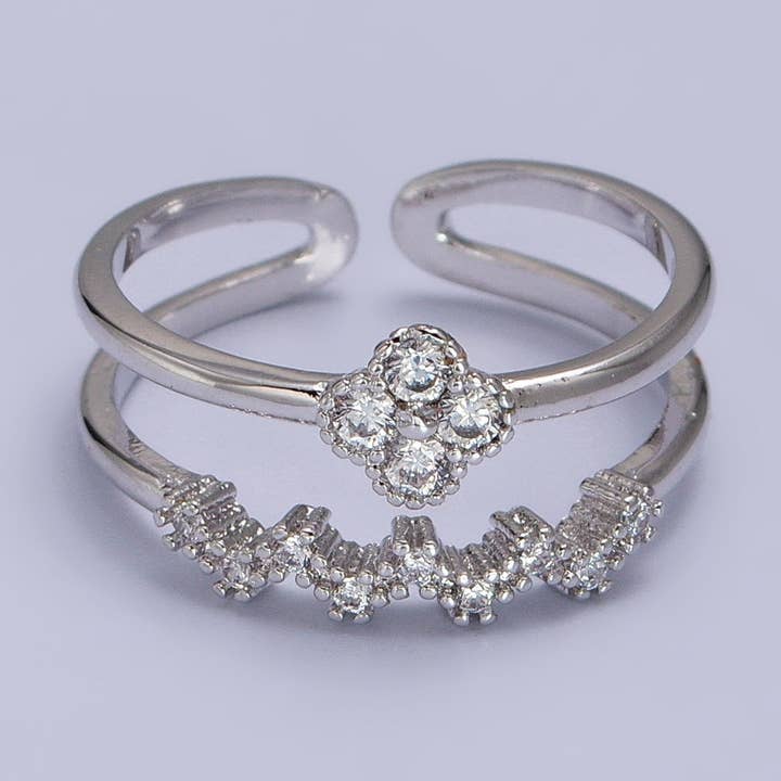 White Gold Filled Clear Quatrefoil Micro Paved CZ Ring R-073 for wholesale by Aim Eternal