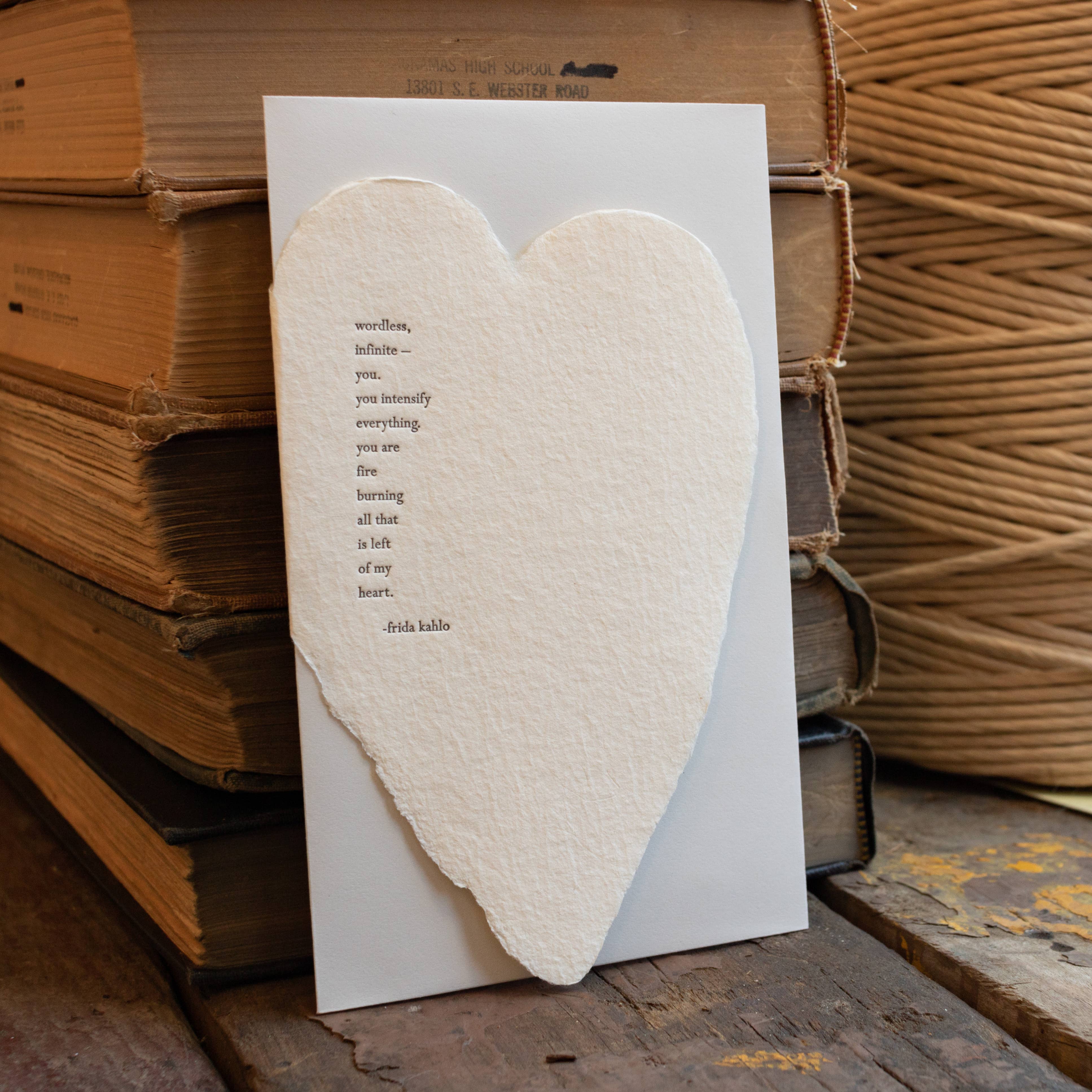 Oblation Papers & Press - Wholesale Love Card - Kahlo Quote Deckled Heart Handmade Paper Letterpress Card1
