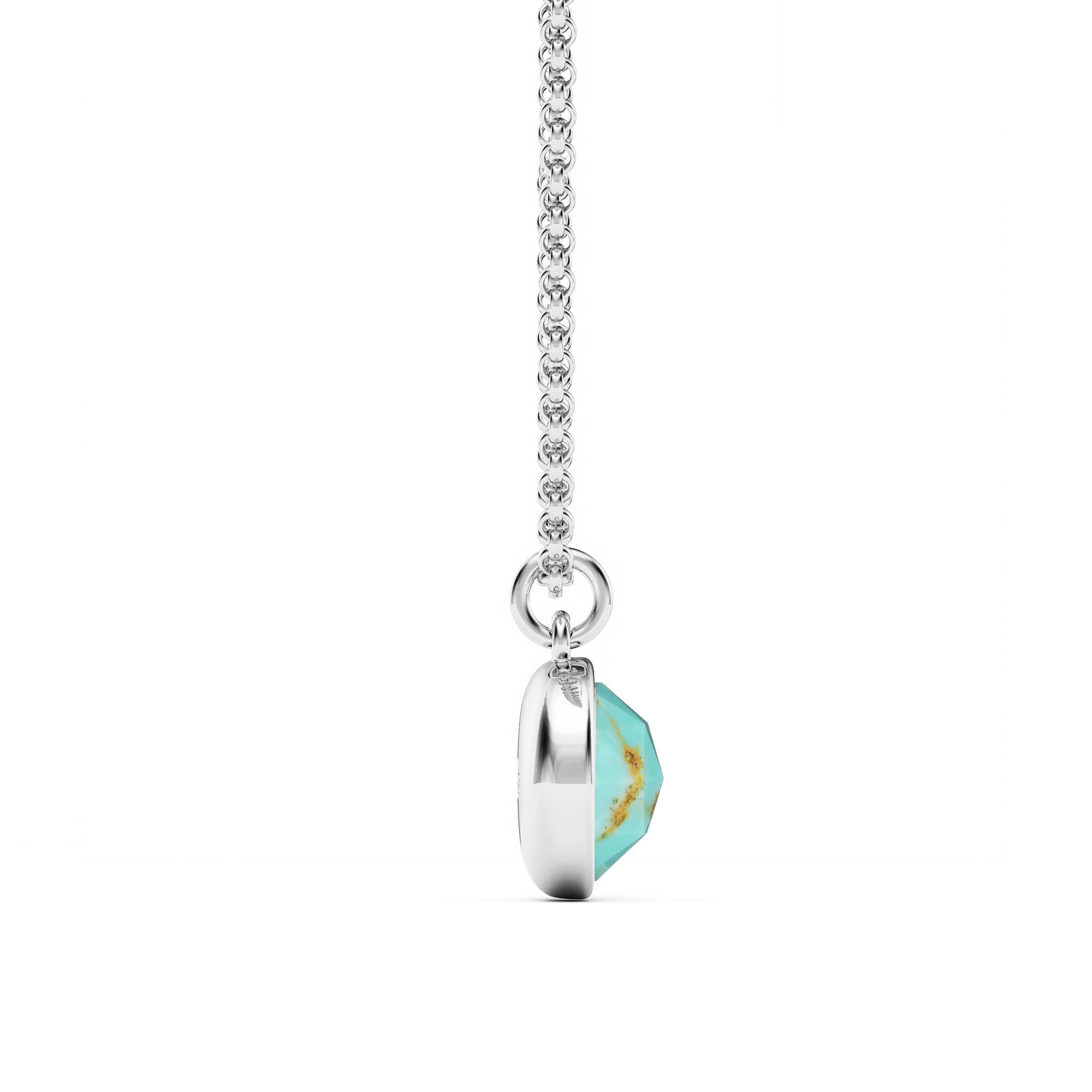 My Jewellery Story – wholesale Pendant/charm necklace – Round Rose Cut Turquoise Pendant Rhodium Plated|5-1362-RTRQ1