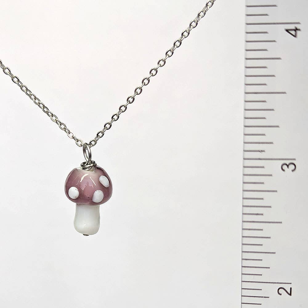 Stylish Jewelry Supply - Wholesale Pendant/Charm Necklace - Lilac Purple Lampwork Beads Glass Mushroom Necklace1