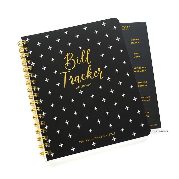 Bill Tracker Wire Journal with Tabs, Personal Planner Black for wholesale by Daisy and Decor