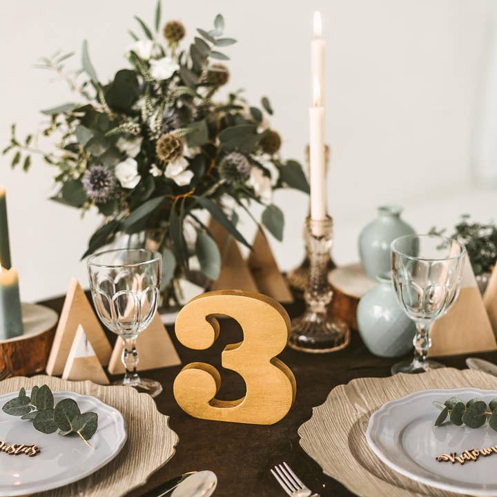 Woodinout - Wholesale Decorative Tabletop Object - Wedding table numbers 7in height, Gold, Glam