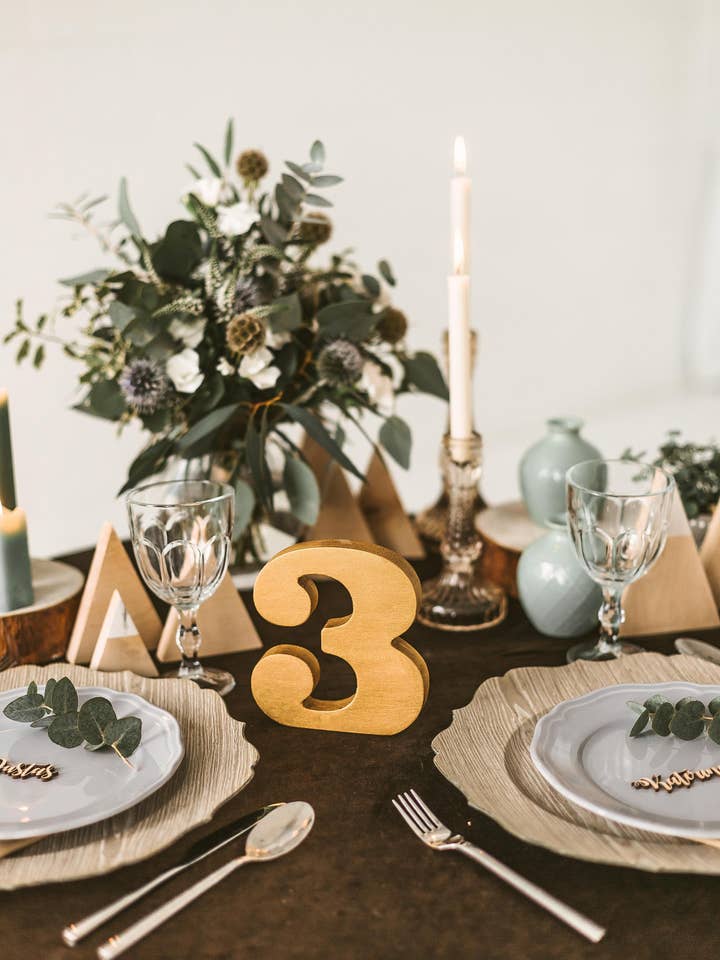 Wedding table numbers 7in height, Gold, Glam for wholesale by Woodinout