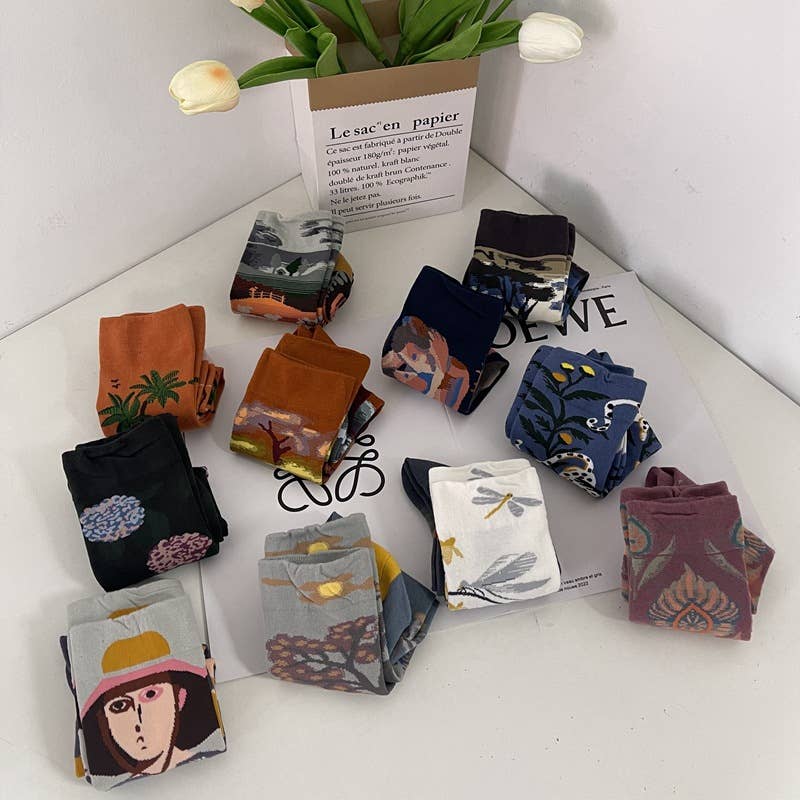 Tourtiwi - Wholesale Socks - Unisex - Retro Art Abstract Print Mid-Calf Socks27