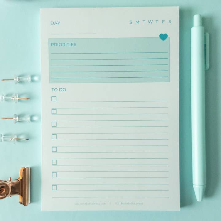 Notelette Press - Wholesale Notepad - Priorities Notepad - Teal